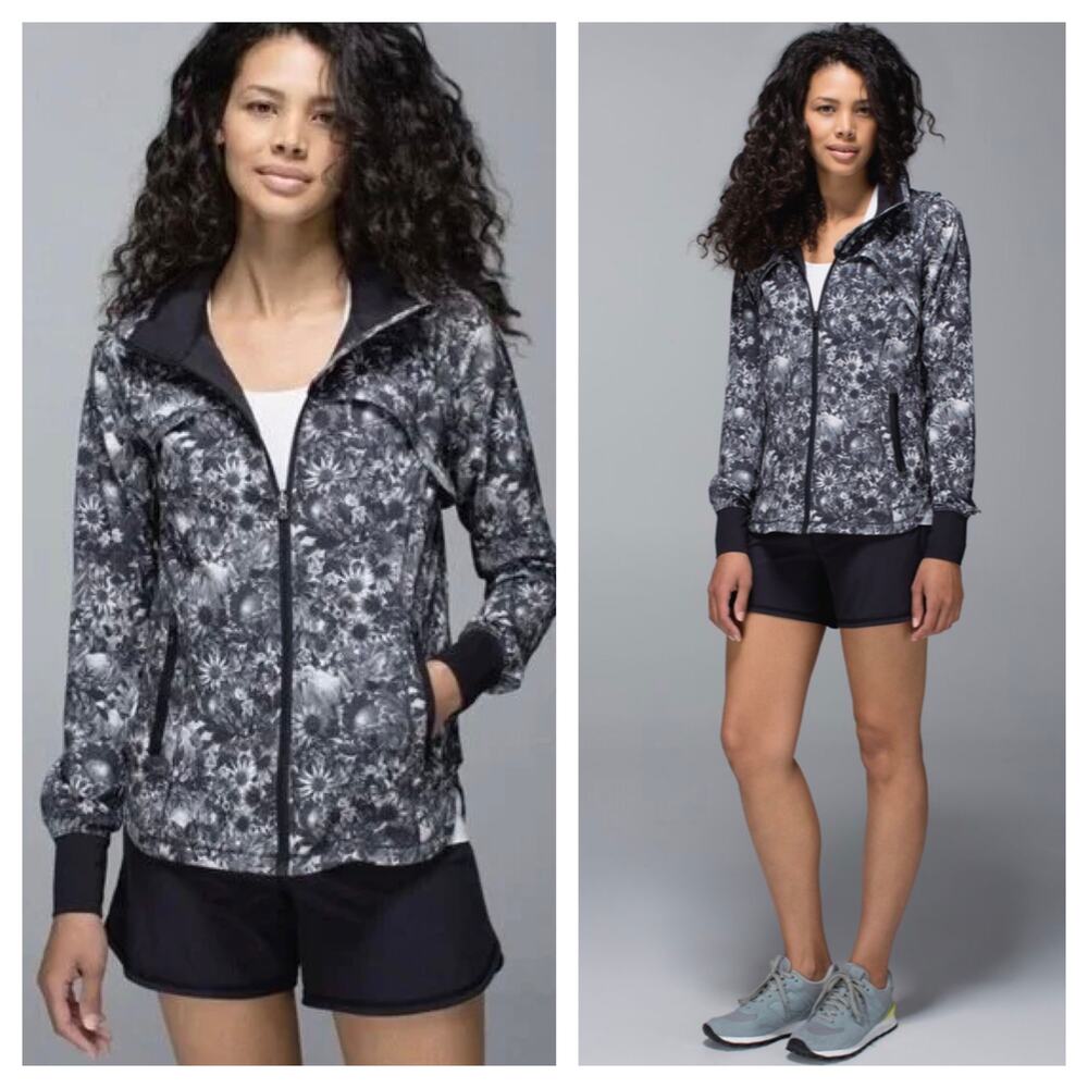 Lululemon Bring Back The Track Jacket Size 8 Flowabunga Black Grey Angel Wing